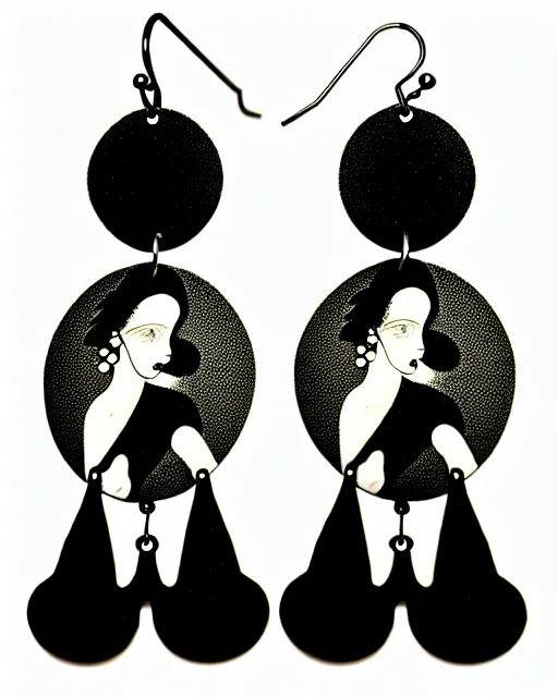 Image similar to aubrey beardsley, the climax, 2 d lasercut earrings,