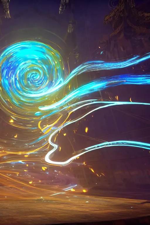 Image similar to swirling tribal light streaks and ornate flowing light streams and smooth particle effects, unreal engine