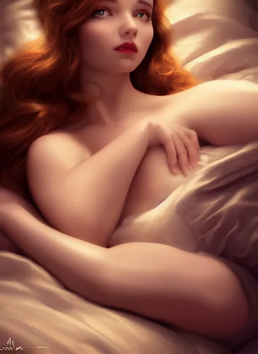 Image similar to young woman beautiful face : : black gold peignoir : : lie in bed at night : : weta disney pixar movie still photo : : decadent highly - detailed digital painting, soft dark light, full length shot, golden ratio, octane render, artstation, smooth, sharp focus, artgerm, mucha, loish, wlop, gogo