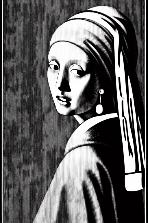 Image similar to beautiful portrait of a woman, negative no not the girl with a pearl earring, highly detailed ink illustration of a narrow neon lit tokyo alley, b & w clean shaped illustration by kim jung gi, ric estrada, ron english and eiichiro oda