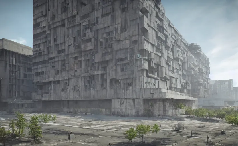 Image similar to Brutalist architecture buildings, unreal engine, artstation trending, highly detailded