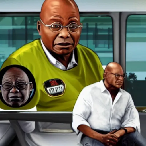 Prompt: Game still of Jacob Zuma as a character in GTA loading screen