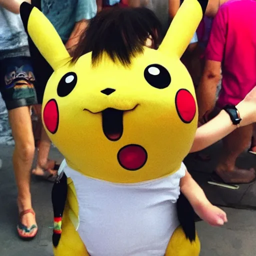 Prompt: a drunk pikachu partying in ibiza