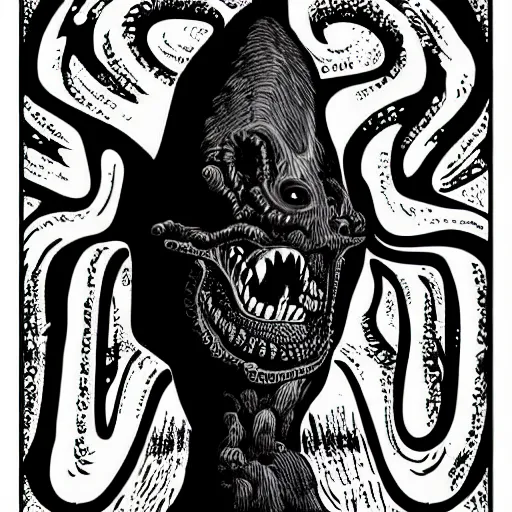 Image similar to A monster from within a black hole, alien in nature, brutal and vast, powerful and hungry :: by Mike Deodata