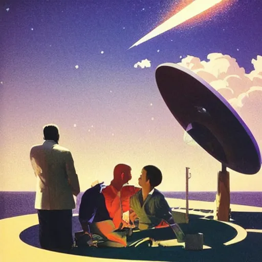 Image similar to is that the stars in the sky or is it rain falling down, will it burn me if i kiss the sun so big so round, well i dig you oh yeah, and i'm choosing you as the one for me, is this love baby or is it confusion? by syd mead and chesley bonestell