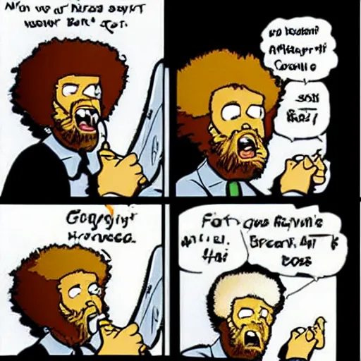 Prompt: angry screaming bob ross cartoon strip