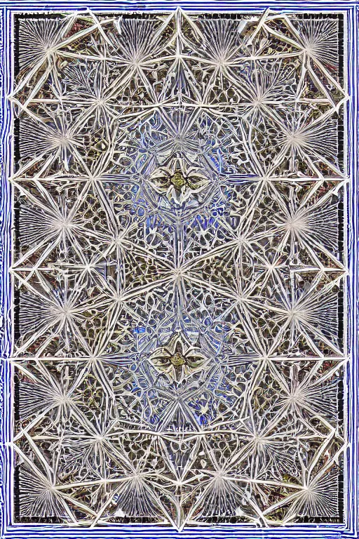 Image similar to islamic fractals symmetric trending on artstation, symmetric, sharp edges, made by famous artist