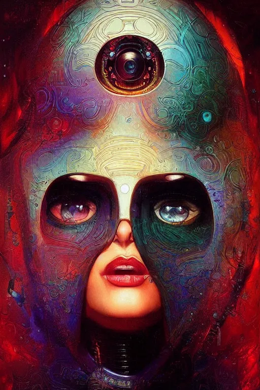 Image similar to portrait of raven, perfect future, iridescent color palette, art by karol bak, 1 9 7 0 s retro future robot android. muted colors