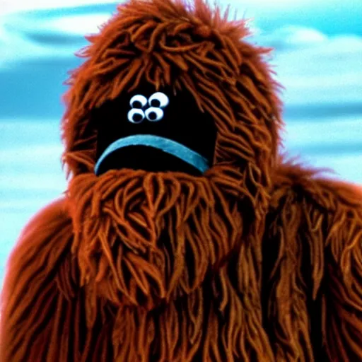 Prompt: Mr. Snuffleupagus walking along the planet Hoth