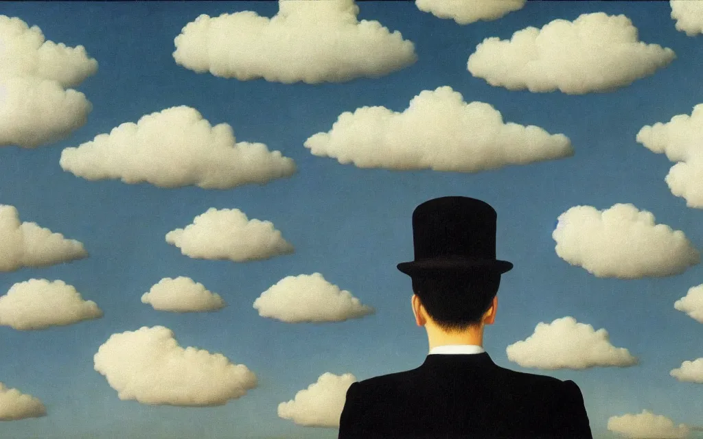 Image similar to dark clouds, detailed painting by rene magritte