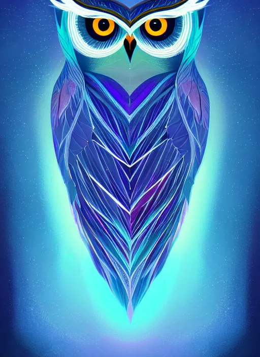 Image similar to symmetry!! product render poster vivid colors divine proportion owl, ice and snow, glowing fog intricate, elegant, highly detailed, digital painting, artstation, concept art, smooth, sharp focus, illustration,