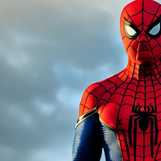 Prompt: spider-man in a cowboy hat, movie still, dramatic lighting, sunset, atmospheric dust, vintage film