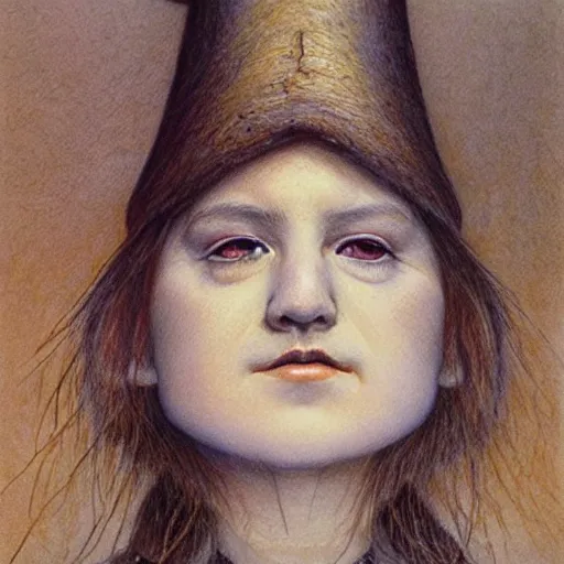 Image similar to astonishingly beautiful gnome queen, ultra fine detail portrait, painting by Alan Lee