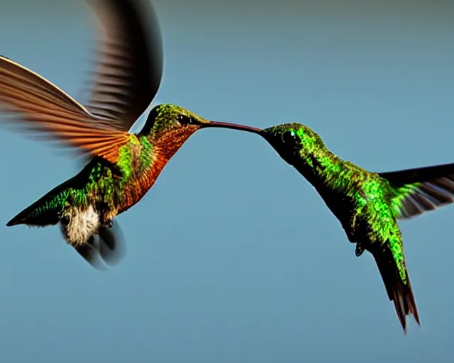 Prompt: photograph of a GIANT!!! hummingbird eating a shark!!