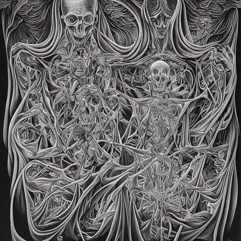 Image similar to meditation on death by Alex Grey and M. C. Escher collaboration