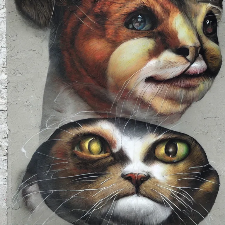 Image similar to Street-art portrait of cat-dog in style of Etam Cru, photorealism