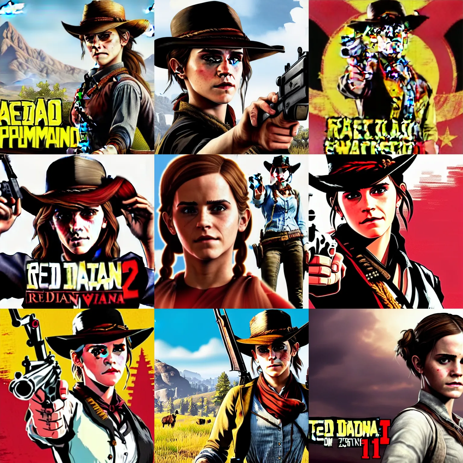 Prompt: emma watson Red Dead Redemption 2 (2018 video game) cover art