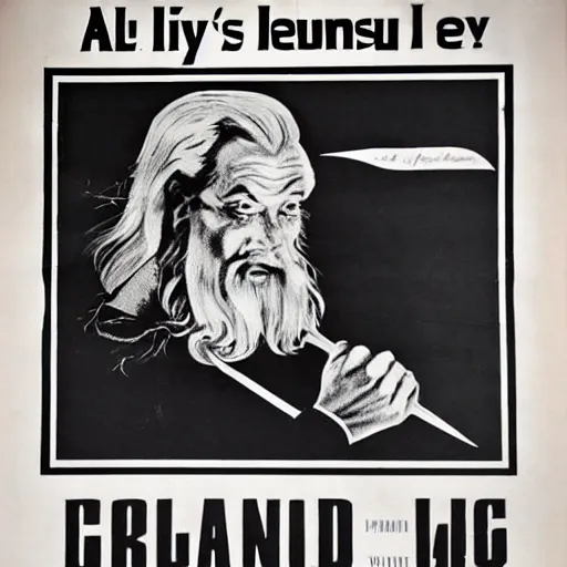 Image similar to a 1 9 4 0 s propaganda wanted poster of gandalf