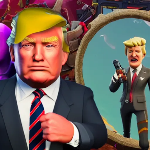 Prompt: donald trump fortnite skin limited new launch presidential skin, sunny, detailed, epic games fortnite trailer