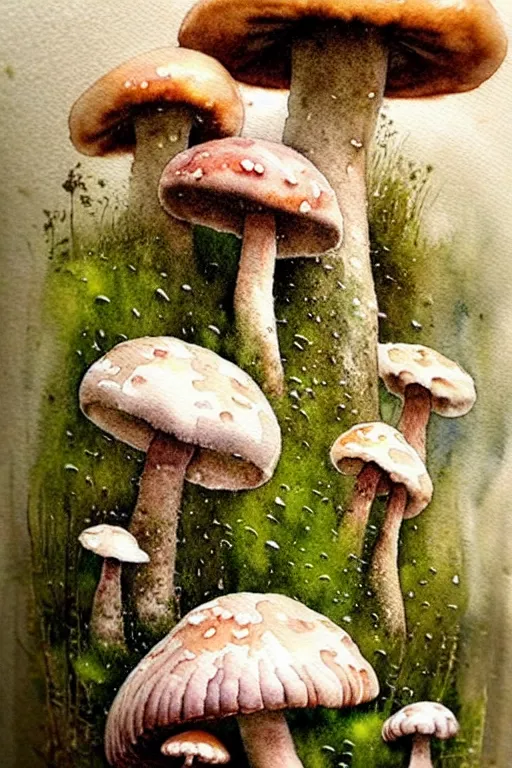 Prompt: soft texture muted saturation!!!!!!!!!!! ( ( ( ( watercolor giant flowers, giant mushrooms, moss granular dripping running. ) ) ) ) ) by jean baptiste monge!!!!!!!!!!!!!!!!!!!!!!!!!!!!!!