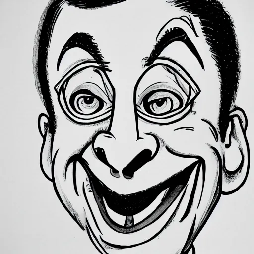 Image similar to caricature drawing of pee wee herman, illustration, ink, isca, award winning, new yorker