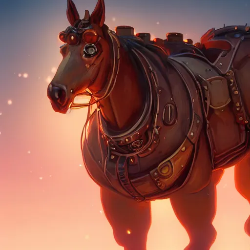 Image similar to steampunk horse, masterpiece, matte painting concept blizzard pixar maya engine on cold night stylized background splash comics global illumination lighting artstation lois van baarle, ilya kuvshinov, rossdraws