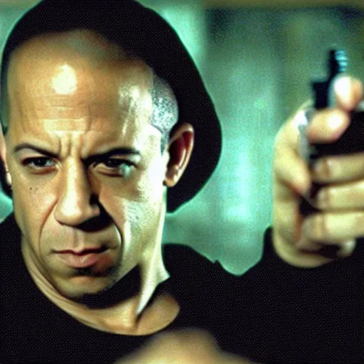 Image similar to film still of vin diesel as neo in The Matrix (1999)