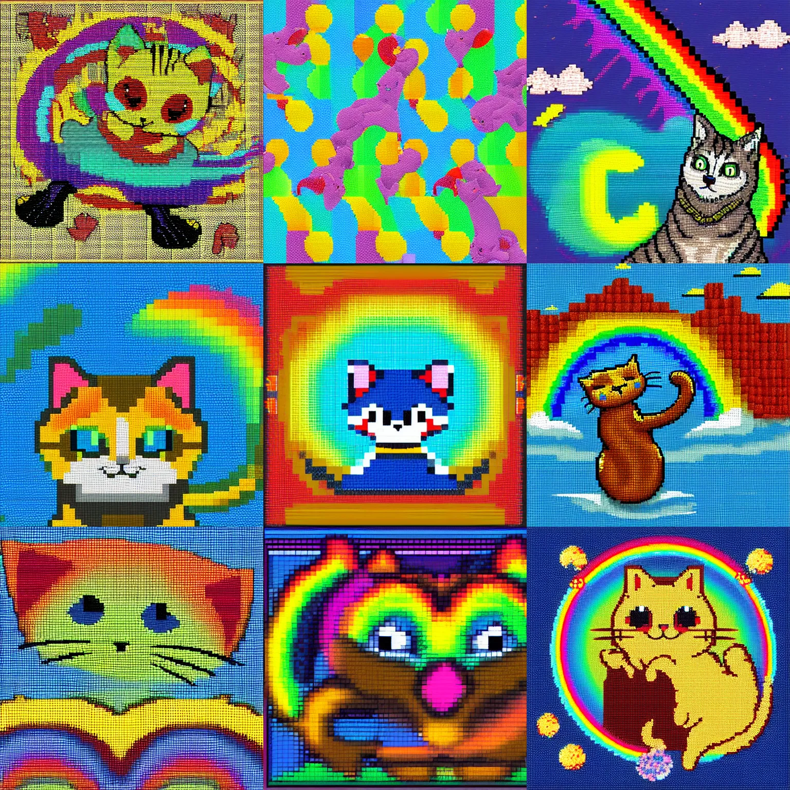 cat farting rainbows, pixel art, seamless mosaic, Gary, Stable Diffusion
