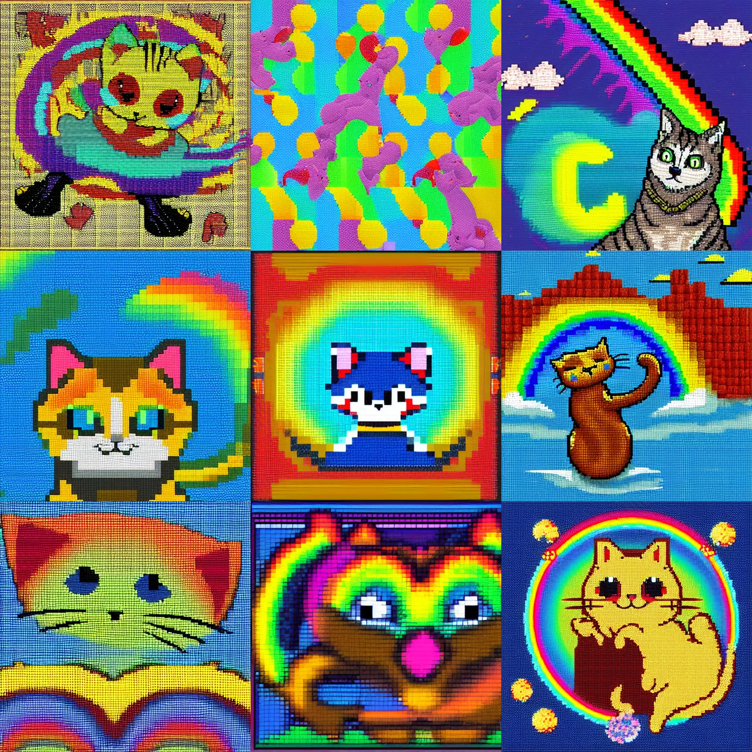 cat farting rainbows, pixel art, seamless mosaic, Gary, Stable Diffusion,  pixel art 32x32 cat 