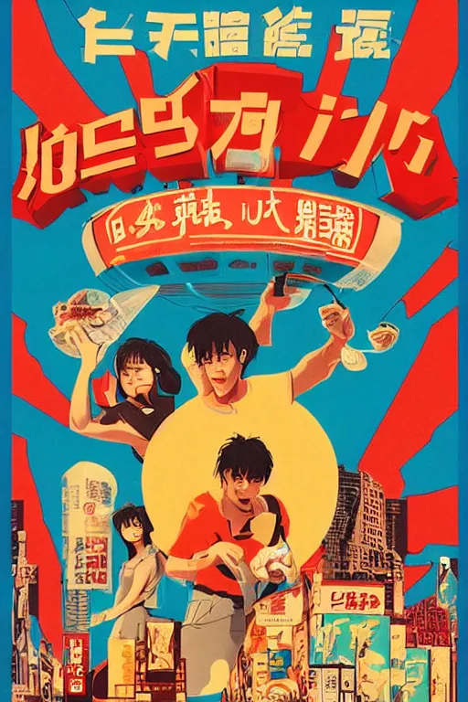 Image similar to movie poster, cereal, minimalist, striking visuals, street gang in city, cereal, dramatic lighting, epic composition, japanese lettering