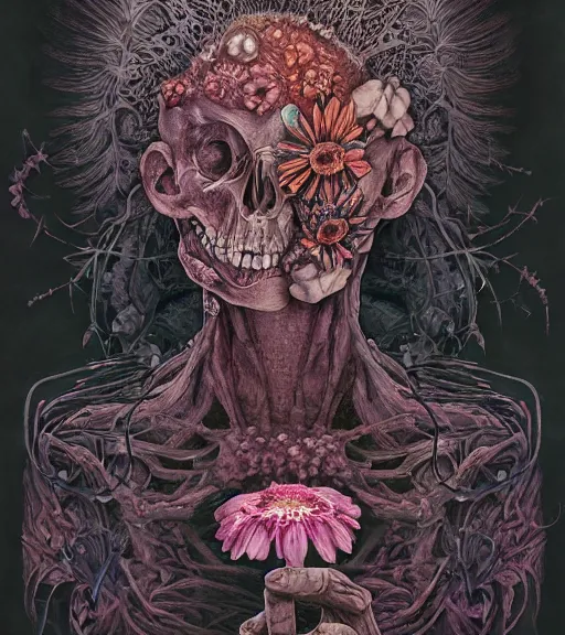 Image similar to portrait, nightmare anomalies, flowers by dariusz zawadzki, kenneth blom, mental alchemy, james jean, pablo amaringo, naudline pierre, contemporary art, hyper detailed