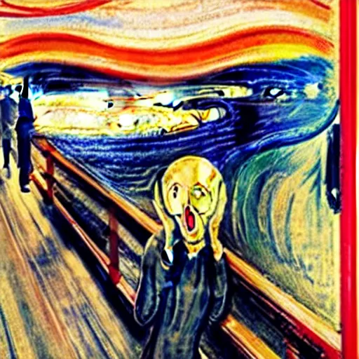 Image similar to anime girl in the scream painting by edvard munch