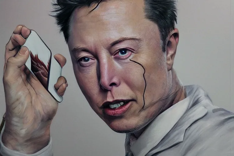 Prompt: hyperrealism aesthetic ridley scott and denis villeneuve style close - up photography of a detailed hyperrealism elon musk, siting on a detailed hyperrealism toilet and scrolling his detailed smartphone in hyperrealism scene from detailed art house movie in style of alejandro jodorowsky and wes anderson