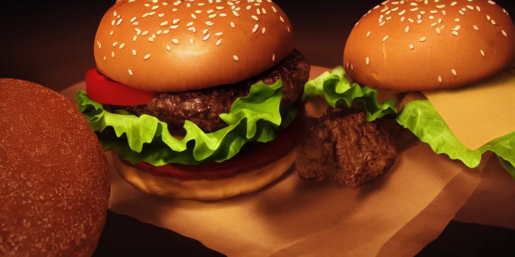 Prompt: a product picture of a hamburger, photographic filter, unreal engine 5, realistic, hyperdetailed, 8 k, cinematic, volumetric lighting, very realistic effect, hd, hdr, 4 k, sharp focus, octane render, ultra detailed, high resolution, trending on artstation in the style of albert dros glowing rich colors powerful imagery