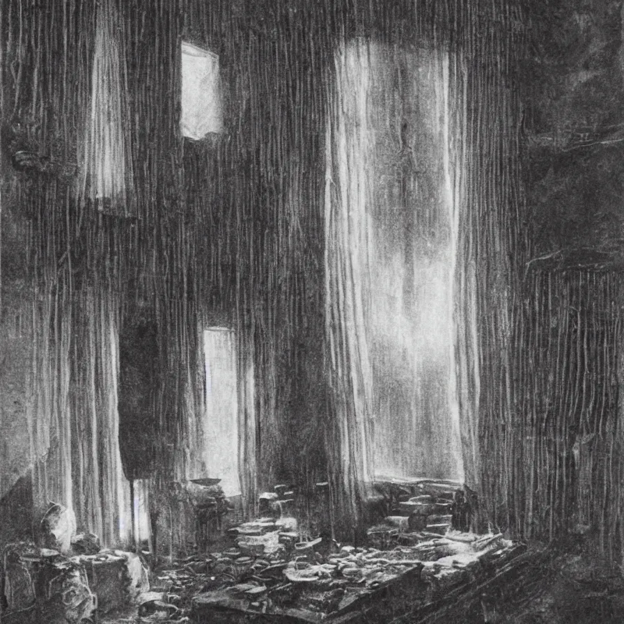 Image similar to Hear the asynchronous pulsation, clicks of eyelids, toggling, and the beating of a heart: a Life, in thick layers of rhythms, coating a stubborn core. Watch the white curtain of the mansion, bBehind windows, dancing, and the fire in the hearth: a Life, in thick layers of stones, glowing out with warmth.