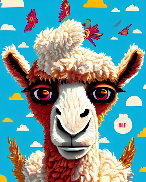 Prompt: Fluffy llama by sam nassour, tristan eaton & pixar