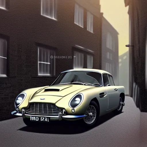 Prompt: a pencil sketch of anaston martin db 5, in a rich london mews residential street, medium range, studio ghibli, ( pixar ) and disney animation, sharp, very detailed, bloom, high resolution, anime key art by greg rutkowski