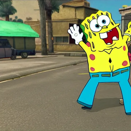 Prompt: spongebob in gta san andreas