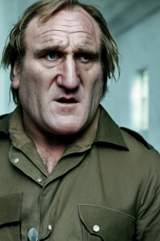 Image similar to [a still of Gerard Depardieu in the movie Stalker, Nostromo, 4k, HD, high quality]