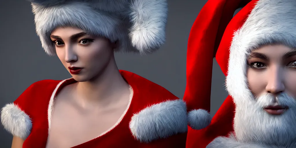 Image similar to portrait of greek moon goddess artemis wearing a santa hat, digital art, unreal engine, 3 d render, cinematic lighting