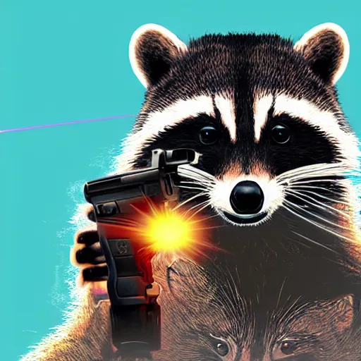 Image similar to racoon holding a laser gun, digital art , centred award winning 4K