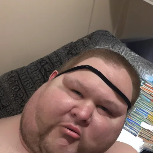 Image similar to fat reddit greasy guy living in his moms basement real life, hyper realistic, realistic, 4 k, 8 k uhd, intricate details, detailed, great detail