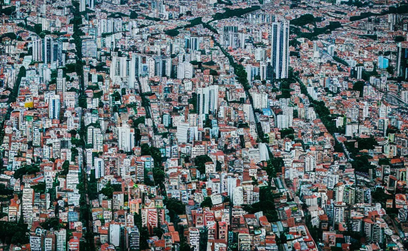 Prompt: award winning overhead view photo of the city of sao paulo, tilt shift photography