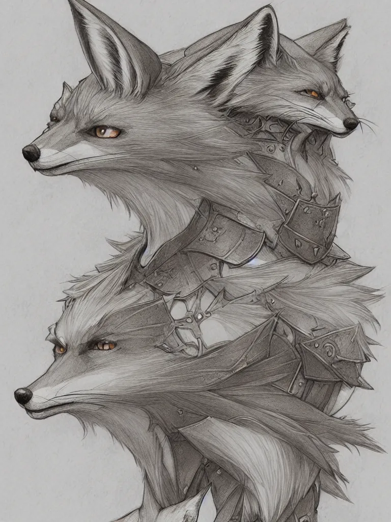 Image similar to heroic character design of anthropomorphic fox, whimsical fox, portrait, holy crusader medieval, final fantasy tactics character design, character art, whimsical, lighthearted, colorized pencil sketch, highly detailed, Akihiko Yoshida