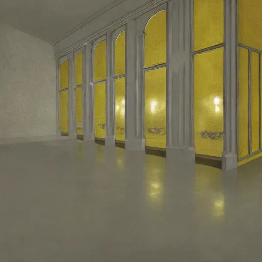 Image similar to an empty room with yellow wallpaper with no people in it, a detailed matte painting by richard benning, pixiv, postminimalism, hall of mirrors, matte painting, creepypasta