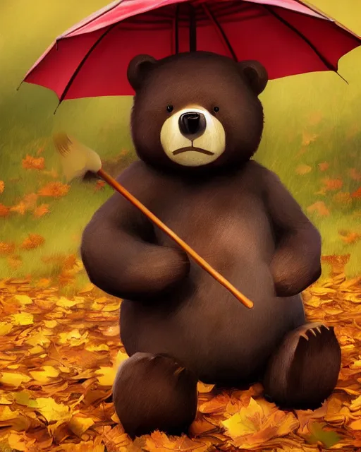 Image similar to autumn a bear with an umbrella by samuel smith trending on artstation