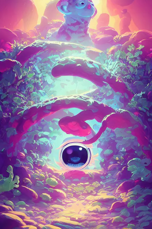 Image similar to smurf ghost creature animal sushi cristal very big eye roots cactus elemental flush of force nature micro world fluo fishscale, behance hd by jesper ejsing, by rhads, makoto shinkai and lois van baarle, ilya kuvshinov, rossdraws radiating a glowing aura global illumination ray tracing hdr