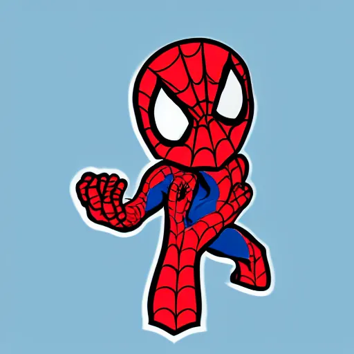 Image similar to sticker of a cute spiderman, white border, die cut, head, cute, trending on artstation