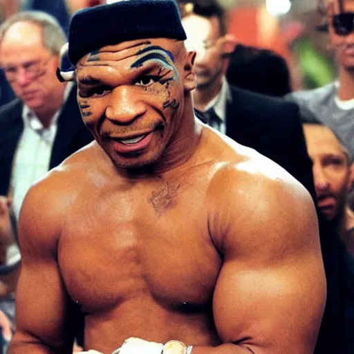 Prompt: mike tyson, wearing a silly hat, tinder profile