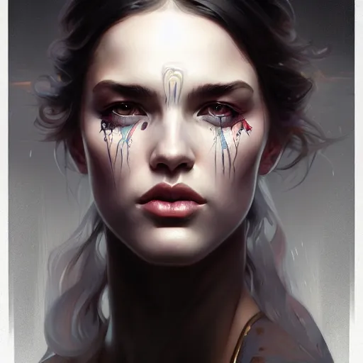 Prompt: Anne Marie , colorful painting on grey scale face, powerful , magic, thunders, dramatic lighting, intricate, wild, highly detailed, digital painting, artstation, concept art, smooth, sharp focus, illustration, art by artgerm and greg rutkowski and alphonse mucha, footage